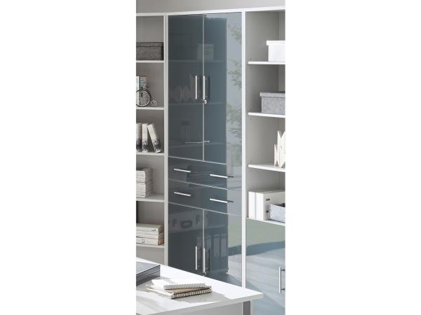 Aktenschrank >Olivia< in lichtgrau aus Glas - 79x220x35cm (BxHxT)