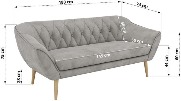 Wohnzimmerset Möbelset PIRS 3-3, Armlehnen, Wellenfederung, Buche Füße, Dreisitzer Sofa, Polstermöbel Set - Hellgrau Velvet Bild 5