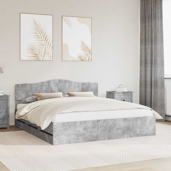vidaXL Bettrahmen mit Kopfteil Beton Grau 180 x 200 cm Ingenieurs Holz 3412980