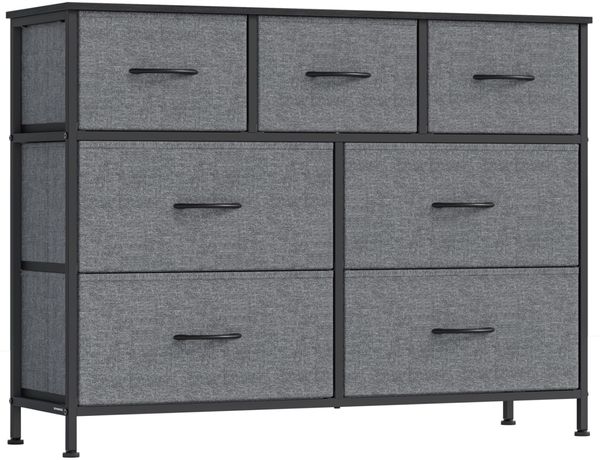 SONGMICS BELLAH Kollektion - Kommode, Schrank, Aufbewahrungsschrank, Stahl, für Schlafzimmer, Flur, Wohnzimmer, 7 Schubladen, modern, schiefergrau LGS323G101