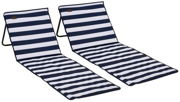 Outsunny Gartenliege Verstellbare Sonnenliege, Faltbare Strandliege, 2 St, Strandmatte, Stahl, Oxford, 142 x 51 x 40 cm, Blau,Weiß