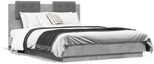 vidaXL Bettgestell mit Kopfteil Betongrau 135x190 cm Holzwerkstoff 3209957