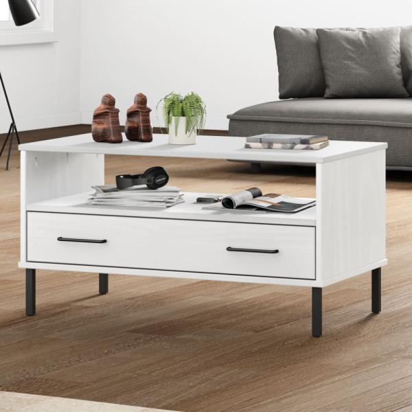 vidaXL Couchtisch OSLO mit Metallbeinen Weiß 85x50x45 cm Massivholz 351035