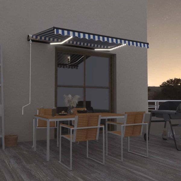 vidaXL Automatische Markise mit LED Windsensor 350x250 cm Blau Weiß 3069091