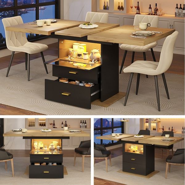 i@home Esstisch ausziehbarer Esstisch, (110-140)*80*75 cm (1 Tisch), Mit LED-Beleuchtung Esstisch, Platz für bis zu 6 Personen
