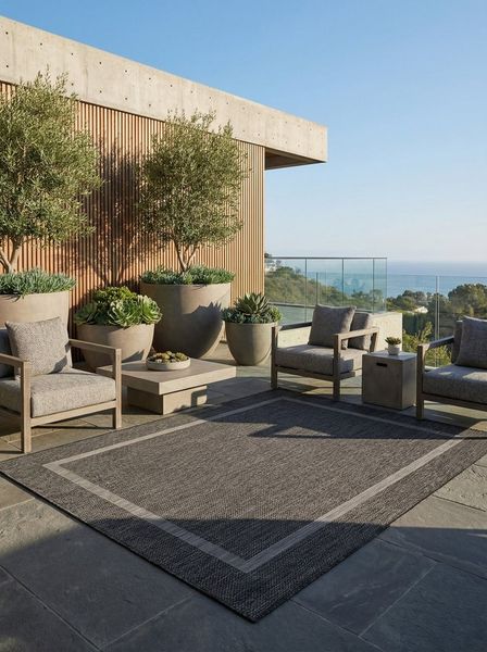 KADIMA DESIGN Outdoorteppich ALSTER Wetterfest UV-Beständig Balkon Waschbar Strapazierfähig Uni, Läufer, Höhe: 3 mm, Schwarz, 60x100 cm, Balkonteppich Fußbodenheizung Waschbar