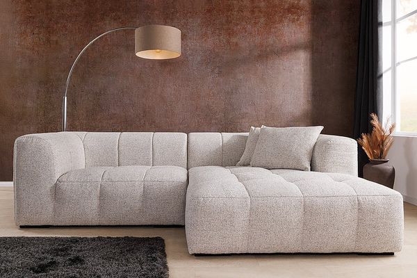 riess-ambiente Ecksofa ZERO GRAVITY 240cm graphit beige · 3-Sitzer Couch in L-Form mit Kissen, Einzelartikel 1 Teile, Strukturstoff · Nosagfederung · Rundumbezug · Ottomane rechts · Modern