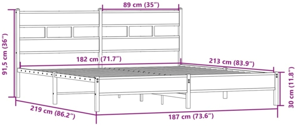 vidaXL Metallbett ohne Matratze Sonoma-Eiche 183x213 cm 3308496 Bild 8