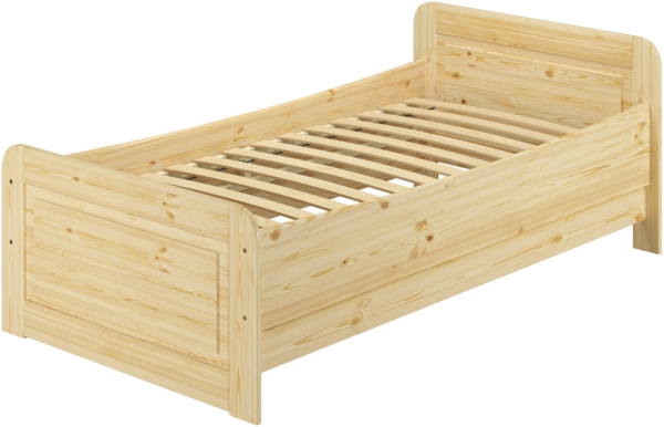 Erst-Holz Seniorenbett extra hoch 100x200 Einzelbett + Rollrost Matratze Bett Massivholz Kiefer 60. 42-10FLM