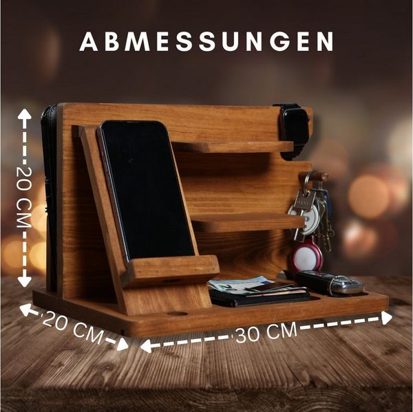 PEGSEN Nachttisch Organizer Schreibtisch - Aufbewahrung aus Holz mit Handyhalterung, hnadgefertigt