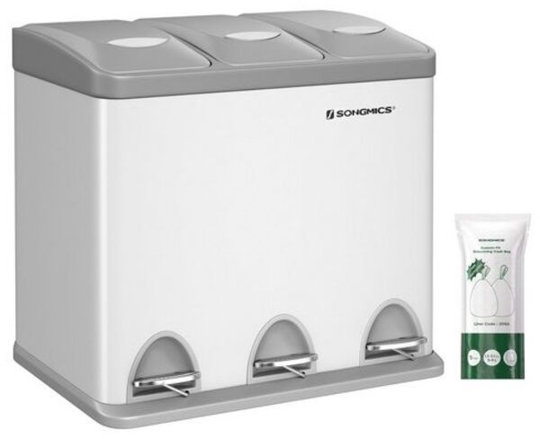 Songmics 3-in-1 Abfalleimer, Metall, 24 Liter, Weiß