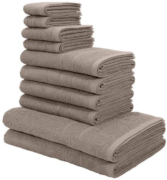 my home Handtuch Set Inga, Duschtücher, Handtücher, Gästetücher, Seiftücher, Walkfrottee (10-St), Handtücher mit feiner Bordüre, 100% Baumwolle, einfarbig, weich