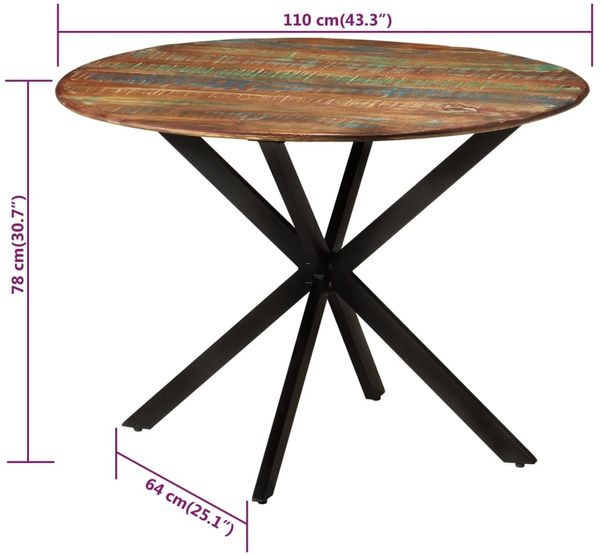 vidaXL ,Esstisch, 110x78 cm, Altholz, Massiv und Stahl Bild 6
