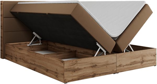 Boxspringbett mit Kopfteil und Topper, Polsterbett - ALBERO 2 - 180 x 200 cm - Braun Kunstleder - H4 Bild 5