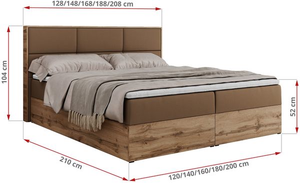 Boxspringbett mit Kopfteil und Topper, Polsterbett - ALBERO 2 - 180 x 200 cm - Braun Kunstleder - H4 Bild 6