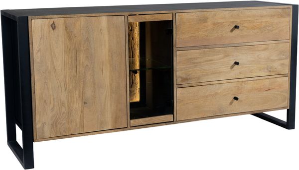 Sideboard LIV mit Schubladen - Mangoholz Schwarz Matt 81 x 47 x 173 cm | Schrank Flur Schlafzimmer Kommode