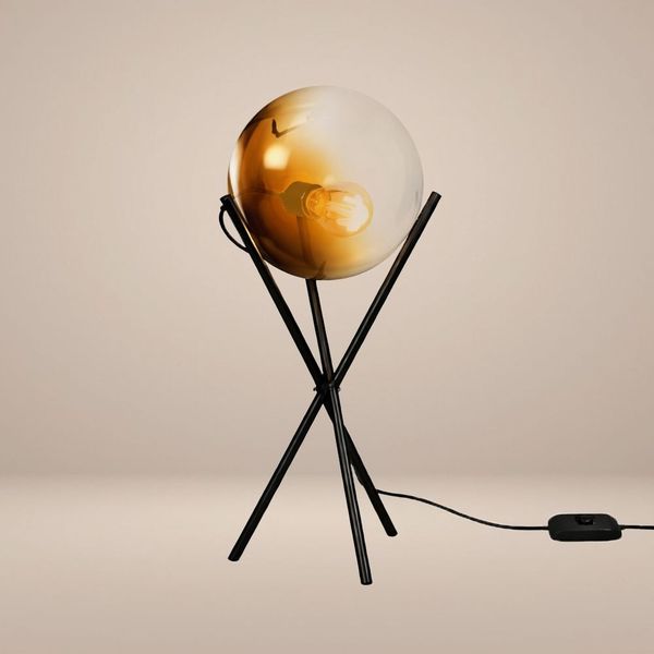 s.luce Orb Axis Glas-Tischlampe Dreibein 20cm Gold Verlauf, Schwarz