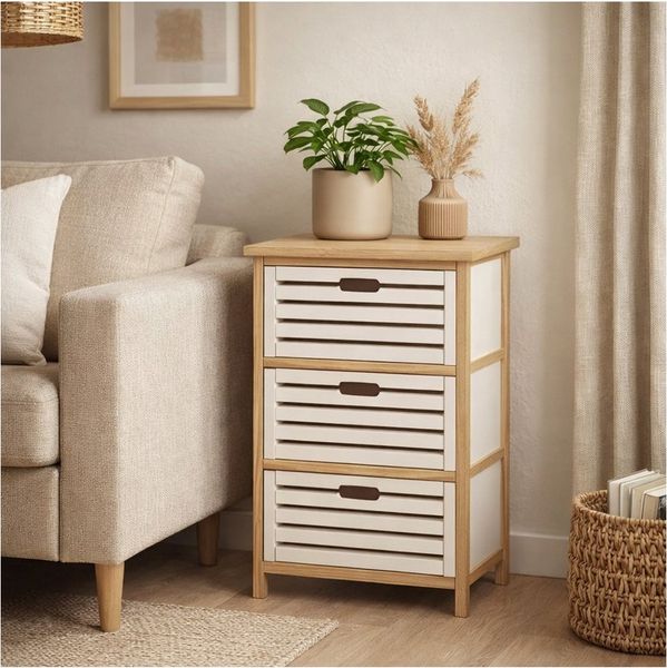HTI-Living Kommode Kommode Melia 3 Schubladen Lamellen Artisaneiche-Weiß (Stück, 1 St, 1 Kommode)