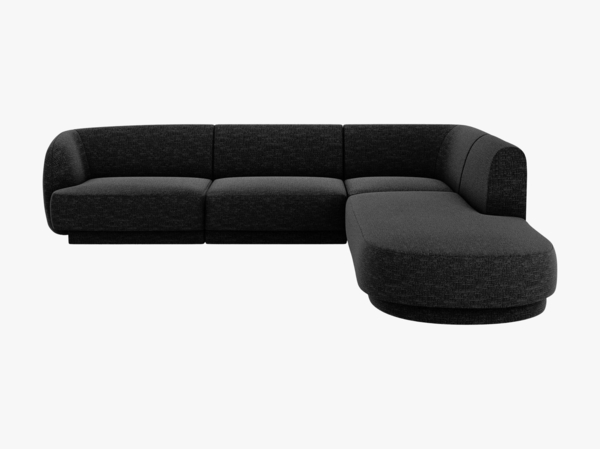 Micadoni 6-Sitzer Ecke rechts Sofa Miley | Beinfarbe Black Plastic, Schwarz, Chenille