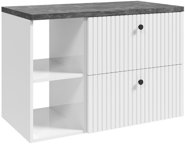 Waschbeckenunterschrank Saros 90 cm - Weiß - mit Waschtisch und Ablagefach
