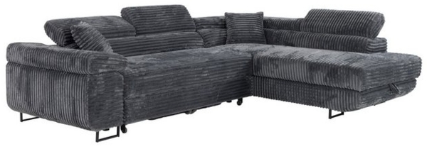 M-Punkt24 Ecksofa MIAMI TILIA, Cordstoff Grau Anthrazit, Ottomane rechts oder links, Kopfteilverstellung, Bettkasten Bild 4
