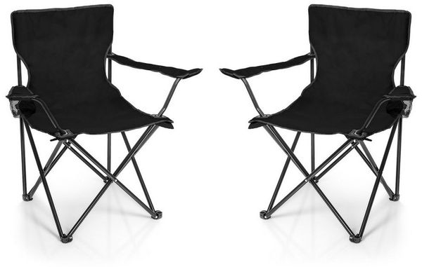 BigDean 2x Faltstuhl SCHWARZ Campingstuhl Anglerstuhl mit Getränkehalter & Tragetasche - Anglersessel klappbar - Klappstuhl Gartenstuhl Faltstuhl Relaxsessel Angelsessel faltbar
