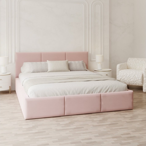 FDM Polsterbett AMBER modern mit Bettkasten MADE IN EU - mit Trinity Velours Bezug (verfügbar 90x200 120x200 140x200 160x200 180x200cm, Bettrahmen, Bett, mit großen gepolsterten Kopfteil, mit Bettkasten zum aufklappen), Hebbarer Metallrahmen, Bettkaste...