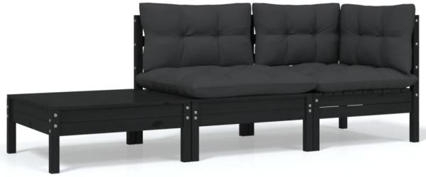 vidaXL 3-tlg. Garten-Lounge-Set mit Kissen Schwarz Kiefer Massivholz 806674