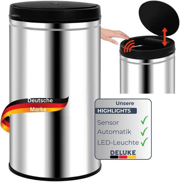 Sensor Mülleimer Küche 60L Edelstahl - Automatik Bewegungssensor Klemmring | Smarter Abfalleimer mit Deckel Müllbehälter Kücheneimer