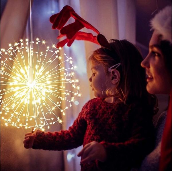 Merry 2024 Lichterkette LED Feuerwerk Hängestern Lichterketten, Weihnachtsdeko für Innen, 8 Modi,Kupferdraht Lichterkette,für Innen
