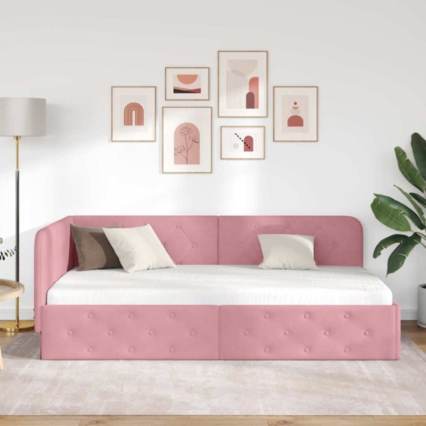 vidaXL Eckbettgestell mit Kopfteil Rosa 90x200 cm Samt 42016536 Bild 3