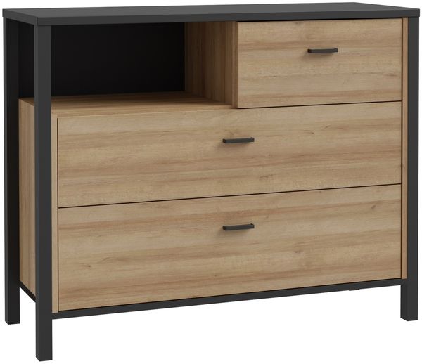 Kommode >HIGH ROCK< in Schwarz/ Riviera Eiche Dekor, 3 Schubladen - 104,8x85,1x40,2 (BxHxT) Bild 3