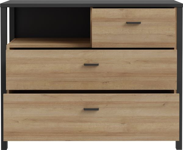 Kommode >HIGH ROCK< in Schwarz/ Riviera Eiche Dekor, 3 Schubladen - 104,8x85,1x40,2 (BxHxT) Bild 6