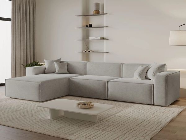 GrainGold Ecksofa L-Form ARIZONA - 265x180 cm, Hellgrau, Links, Wellenfedern, HR37-Schaum und T30-Schaum