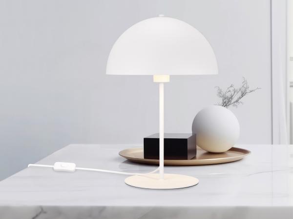 Große LED Tischleuchte aus Metall Weiß in Pilzform, Höhe 45cm