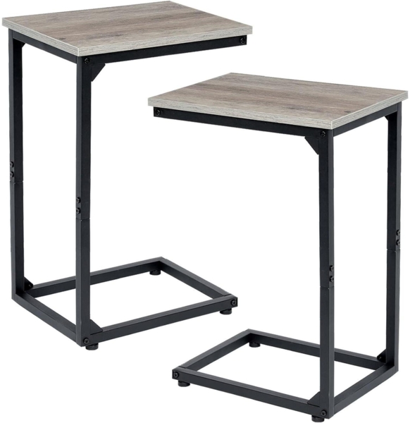 Beistelltisch C Form Holz Kaffeetisch Metallgestell 2er Set Grau