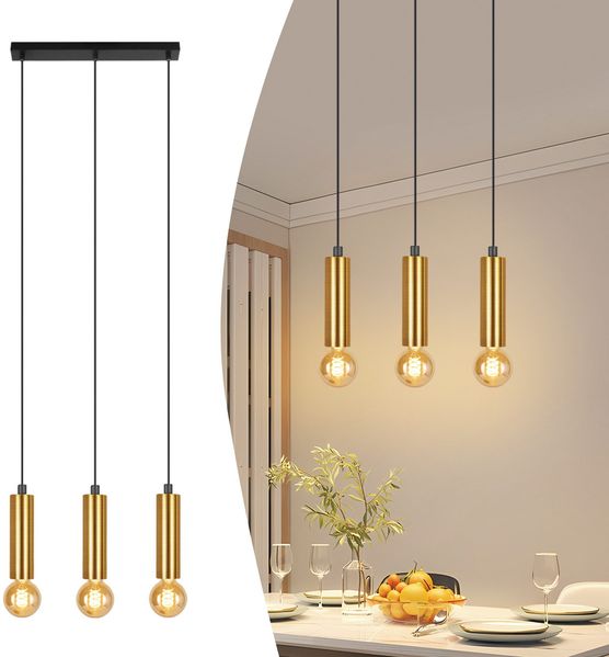 ZMH Pendelleuchte Esstisch E27 Hängelampe Esszimmer - Hängeleuchte 3 Flammig Esszimmerlampe Gold Schwarz Metall Küchenlampe Hängend Modern für Kücheninsel Esszimmer Ohne Leuchtmittel