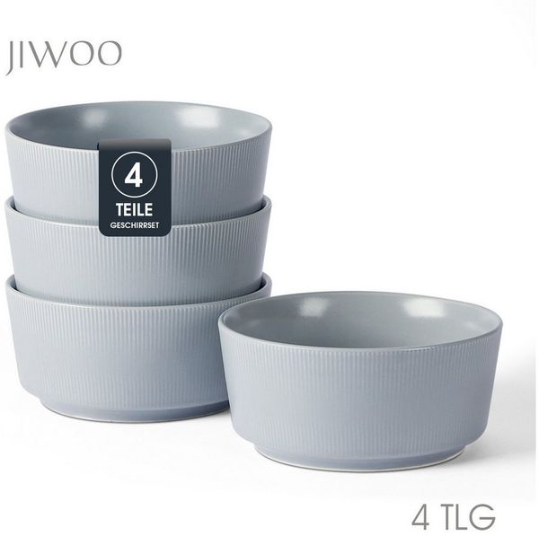 JIWOO Schüssel 4er Ø15,2cm, Müslischüssel Suppenschüssel Salatschüssel Dessertschale, Keramik, (Schüsselset, 4-tlg), Hochwertiges Schüsseln Grau Mikrowellen spülmaschinenfest Ø15,2cm