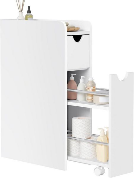 EUGAD Badkommode (1 St), Badezimmerschrank klein schmal mit Schublade auf Rollen