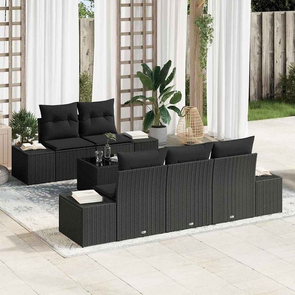 vidaXL Gartensofa-set mit Kissen 6 pcs Schwarz Poly-Rattan 3355612