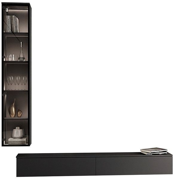 MOEBLINE Wohnwand Wohnwand Medienwand Anbauwand FIVO 2 Schwarz