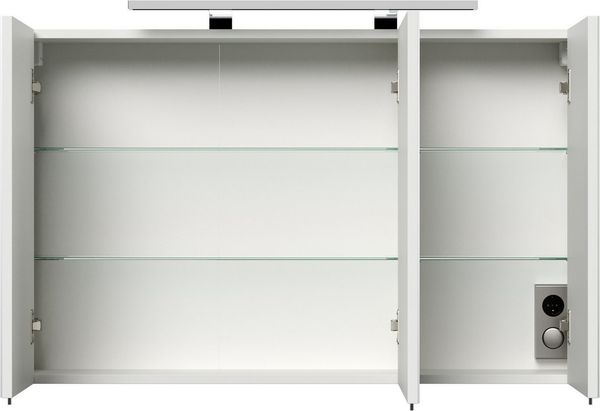 Spiegelschrank 100cm inkl. Design LED-Lampe und Glasböden weiss matt : Weiss matt