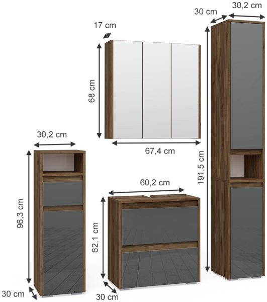 Badmöbel-Set Majest Anthrazit 4 Teile Vicco Bild 3