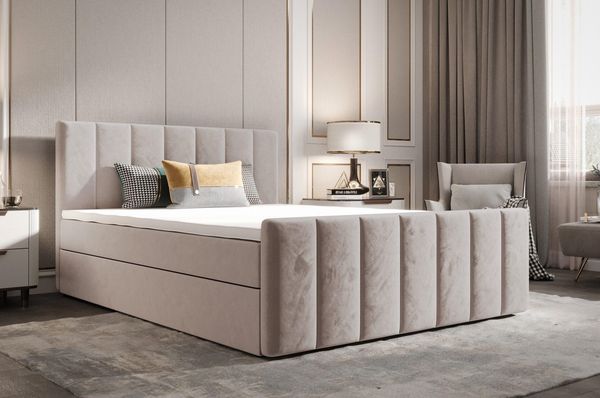 B&B Home 'Adelon' Boxspringbett mit Bettkasten, Samt, Taupe, 160x200 cm