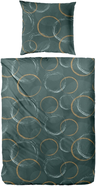 Primera Mako-Satin Bettwäsche 135x200 Kreise Ringe grün gold 243239-055
