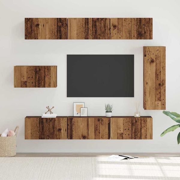 vidaXL TV-Schrankset Wandmontiert 8 pcs Altholz Holzwerkstoff 3393132