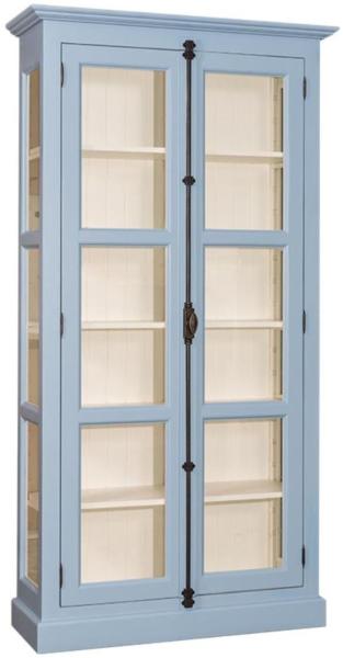 Casa Padrino Landhausstil Vitrine Hellblau / Cremefarben 109 x 40 x H. 210 cm - Massivholz Schrank mit 2 Glastüren - Vitrinenschrank - Landhausstil Möbel