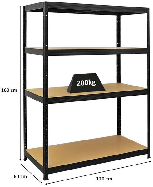 PROREGAL Schwerlastregal Big Elephant | HxBxT 160 x 120 x 60 cm | Fachlast 200kg | Schwarz | Kellerregal, Steckregal, Garagenregal, Lagerregal