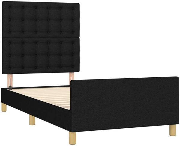 Einzelbett mit Kopfteil Stoff Schwarz 90x200 cm Bild 4