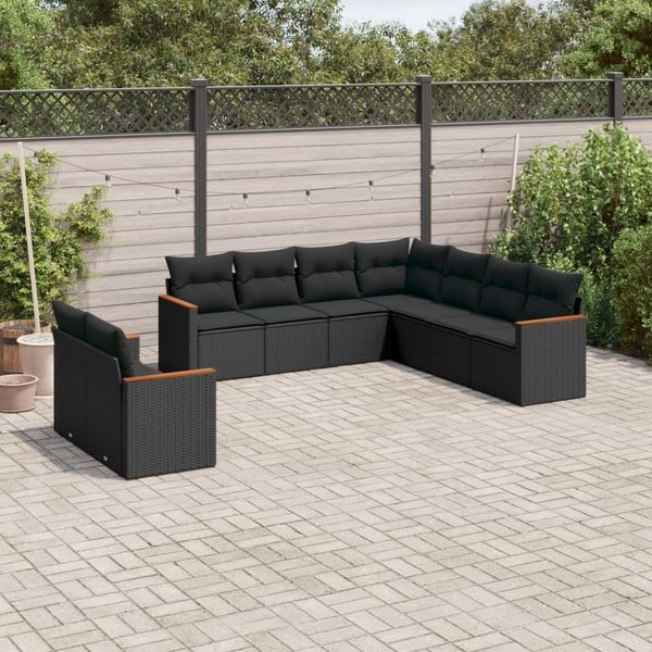 vidaXL 9-tlg. Garten-Sofagarnitur mit Kissen Schwarz Poly Rattan 3226097
